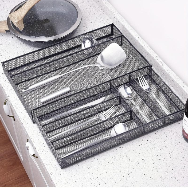 Metal Cutlery Tray 6 Compartments Kitchen Drawer Utensil Organizer