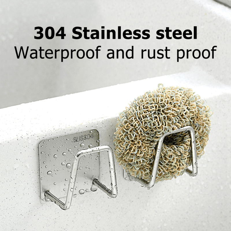 Stainless Steel Sink Sponges Holder Self Adhesive Drying Rack