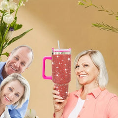 40oz Stainless Steel Studded Tumbler With Lid and Rhinestone Decor
