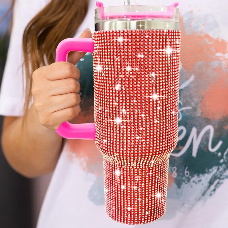 40oz Stainless Steel Studded Tumbler With Lid and Rhinestone Decor