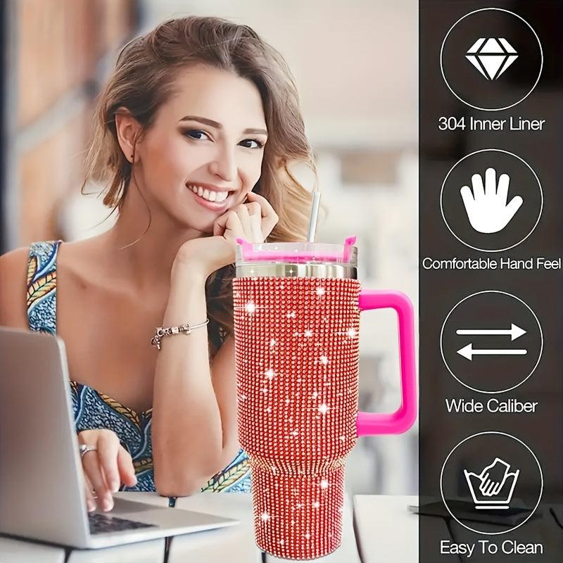 40oz Stainless Steel Studded Tumbler With Lid and Rhinestone Decor
