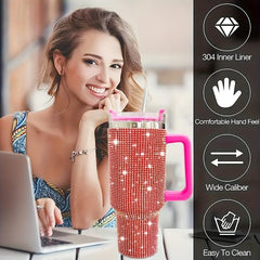 40oz Stainless Steel Studded Tumbler With Lid and Rhinestone Decor
