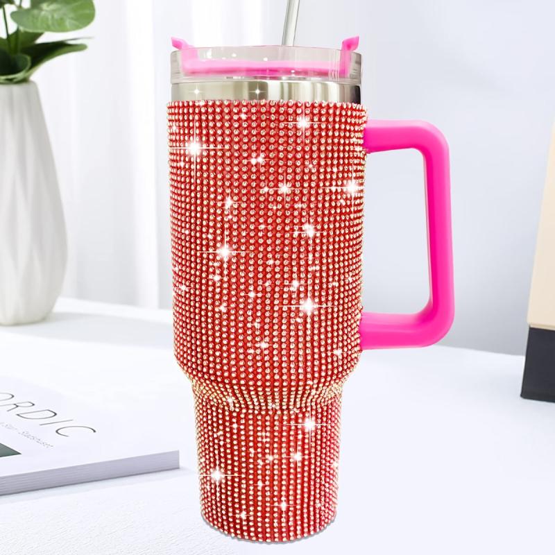 40oz Stainless Steel Studded Tumbler With Lid and Rhinestone Decor