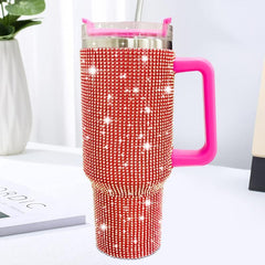 40oz Stainless Steel Studded Tumbler With Lid and Rhinestone Decor