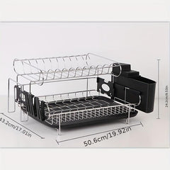 Double Layer Draining Dish Rack Large Capacity Organizer Kit