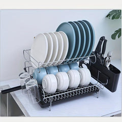 Double Layer Draining Dish Rack Large Capacity Organizer Kit