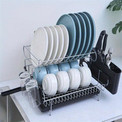 Double Layer Draining Dish Rack Large Capacity Organizer Kit