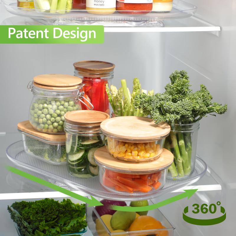 Transparent Rotating Disk Organizer for Kitchen Refrigerator Storage