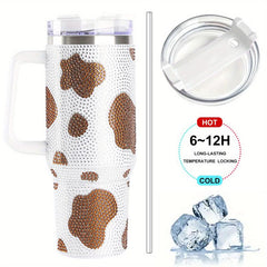 Cow Print Studded Tumbler 40oz Stainless Steel Thermal Water Bottle