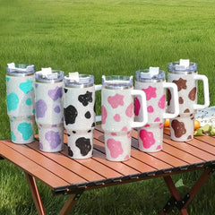 Cow Print Studded Tumbler 40oz Stainless Steel Thermal Water Bottle