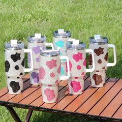 Cow Print Studded Tumbler 40oz Stainless Steel Thermal Water Bottle