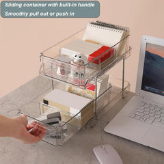 2 Tier Slide Out Clear Storage Container for Bathroom & Kitchen