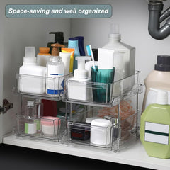 2 Tier Slide Out Clear Storage Container for Bathroom & Kitchen