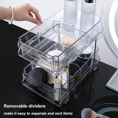 2 Tier Slide Out Clear Storage Container for Bathroom & Kitchen