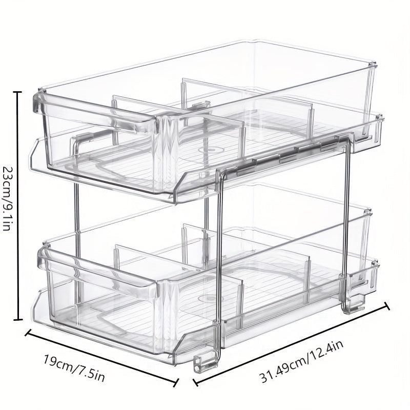 2 Tier Slide Out Clear Storage Container for Bathroom & Kitchen