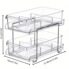 2 Tier Slide Out Clear Storage Container for Bathroom & Kitchen