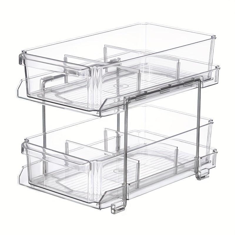 2 Tier Slide Out Clear Storage Container for Bathroom & Kitchen