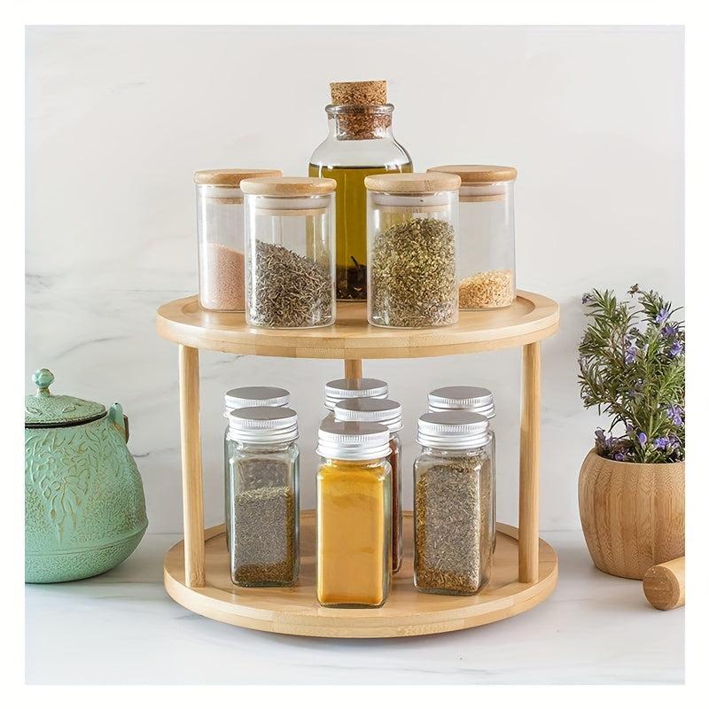 Bamboo Lazy Susan Turntable for Cabinets Countertops Tables Seasoning Rack