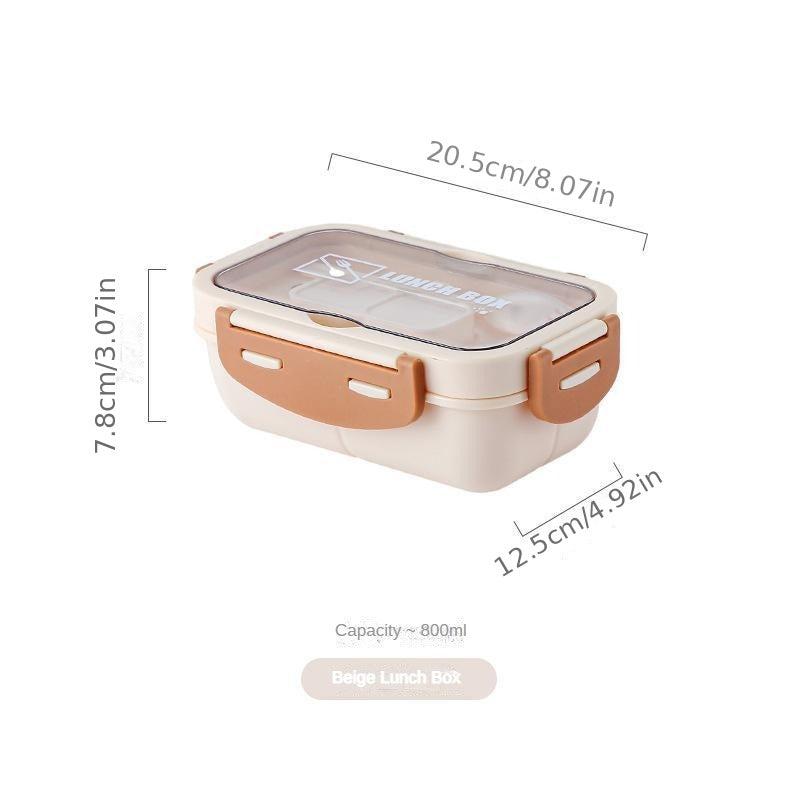 Large Capacity Lunch Box With Tableware and Grids Double Snap Rectangle Divided