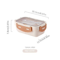 Large Capacity Lunch Box With Tableware and Grids Double Snap Rectangle Divided
