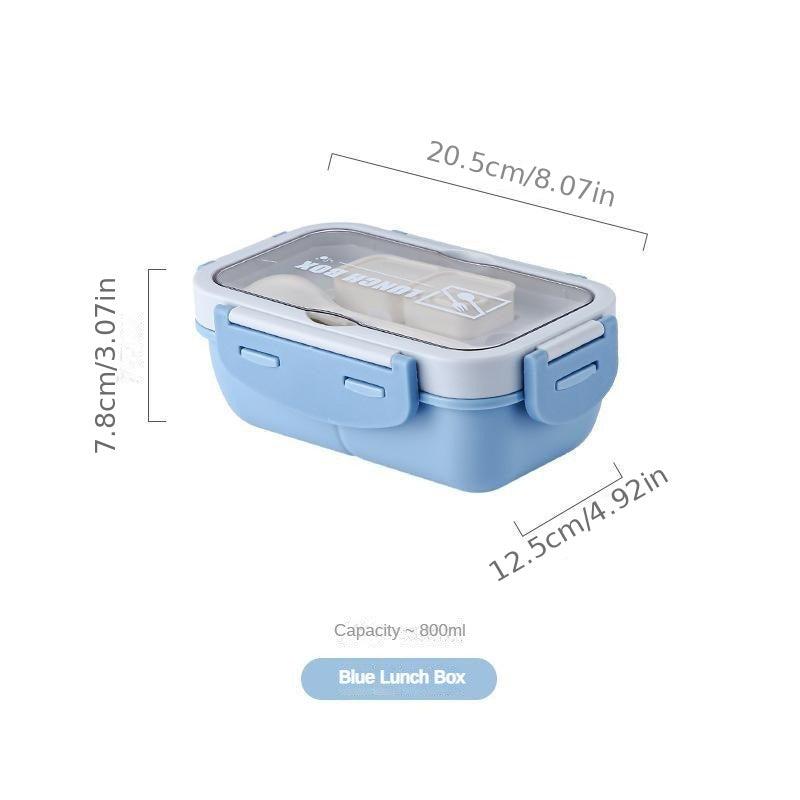 Large Capacity Lunch Box With Tableware and Grids Double Snap Rectangle Divided