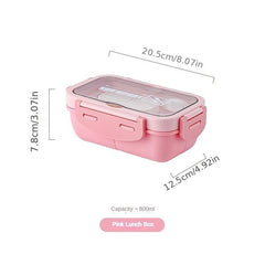 Large Capacity Lunch Box With Tableware and Grids Double Snap Rectangle Divided