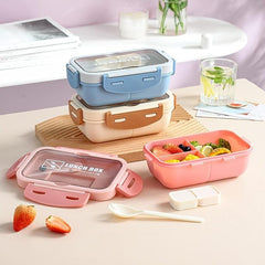 Large Capacity Lunch Box With Tableware and Grids Double Snap Rectangle Divided