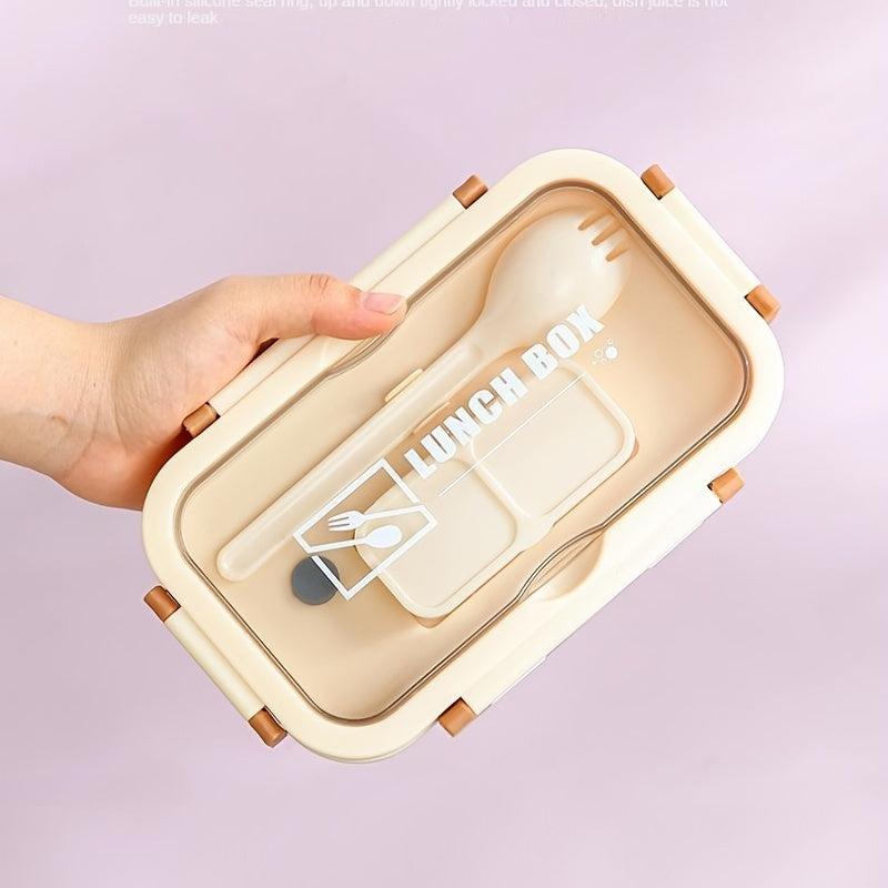 Large Capacity Lunch Box With Tableware and Grids Double Snap Rectangle Divided