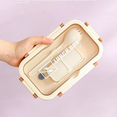 Large Capacity Lunch Box With Tableware and Grids Double Snap Rectangle Divided