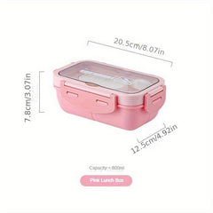 Large Capacity Lunch Box With Tableware and Grids Double Snap Rectangle Divided