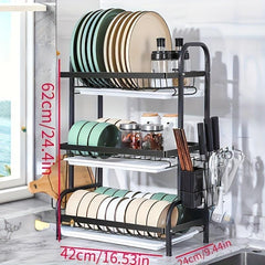 Rust Proof Dish Drying Rack with Drip Tray, Hooks, Utensil Holder
