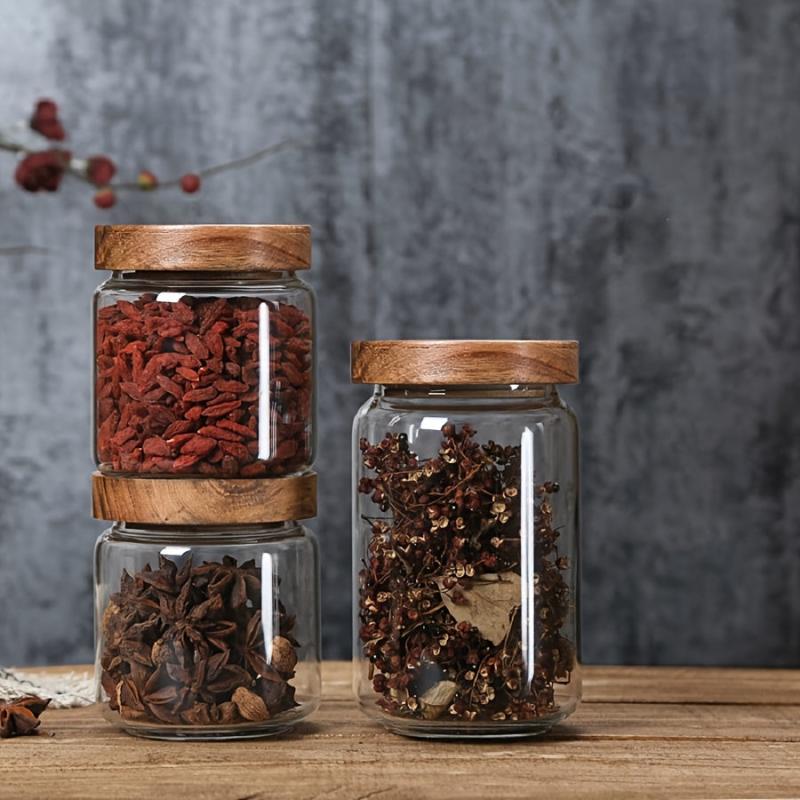 Glass Storage Jar With Bamboo Lid Airtight Canister