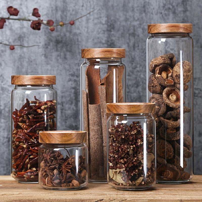 Glass Storage Jar With Bamboo Lid Airtight Canister