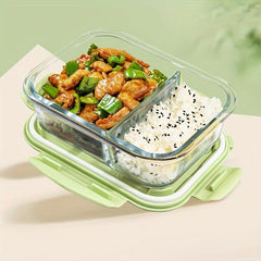 Green Grass Glass Lunch Box With Lid Microwave Heating Fresh Keeping