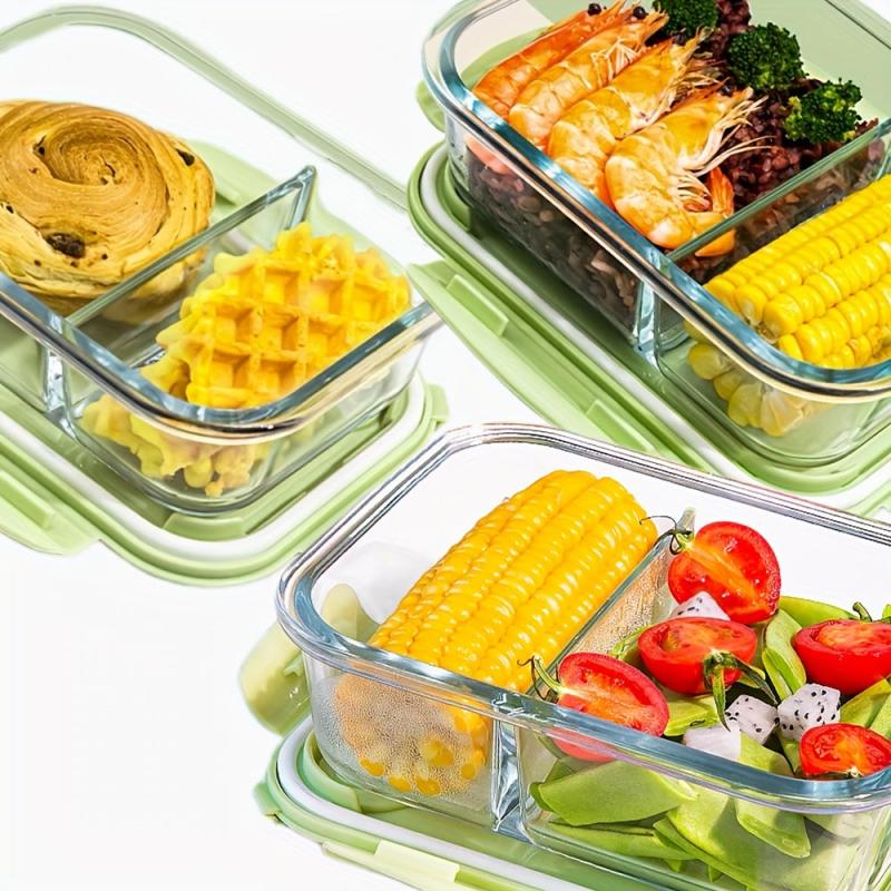 Green Grass Glass Lunch Box With Lid Microwave Heating Fresh Keeping