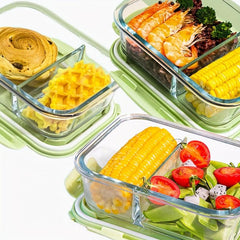 Green Grass Glass Lunch Box With Lid Microwave Heating Fresh Keeping