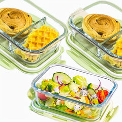 Green Grass Glass Lunch Box With Lid Microwave Heating Fresh Keeping
