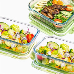 Green Grass Glass Lunch Box With Lid Microwave Heating Fresh Keeping