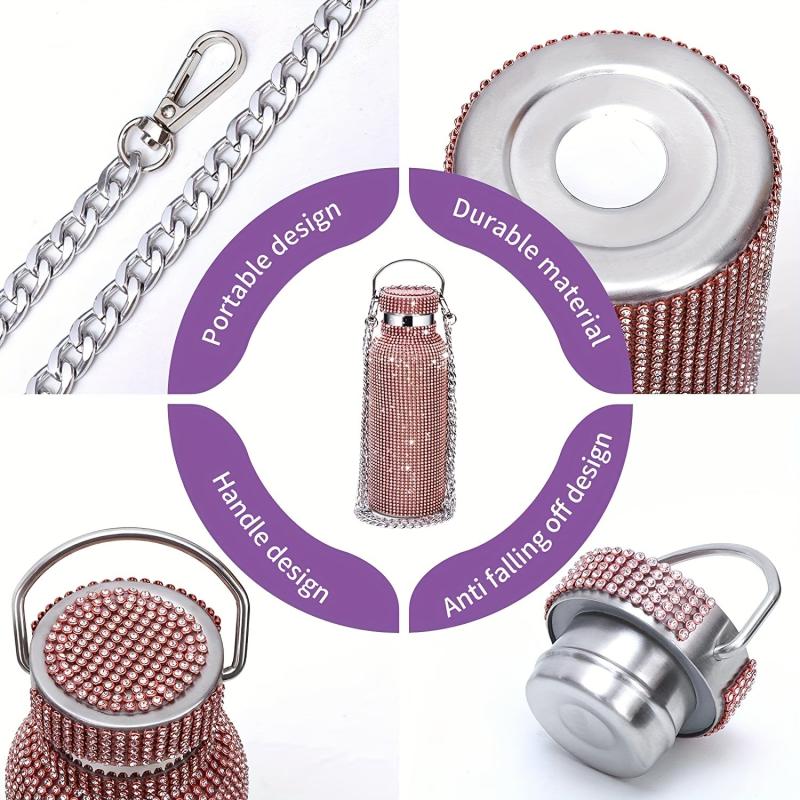 18 Oz Bling Water Bottle Rhinestone Diamond Stainless Steel Vacuum Flask