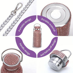 18 Oz Bling Water Bottle Rhinestone Diamond Stainless Steel Vacuum Flask