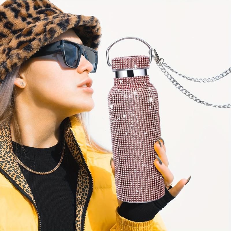 18 Oz Bling Water Bottle Rhinestone Diamond Stainless Steel Vacuum Flask