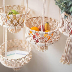 Hand Woven Cotton Rope Basket Kitchen Vegetable Fruit Wall Hanging Basket