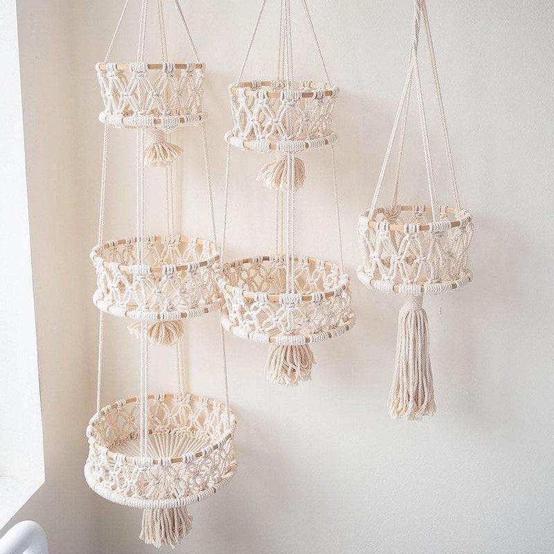Hand Woven Cotton Rope Basket Kitchen Vegetable Fruit Wall Hanging Basket
