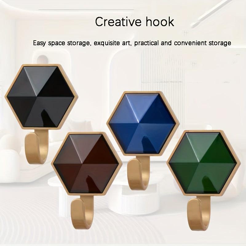 4pcs Hexagon Hooks Bathroom Door Wall Mounted High Load-bearing
