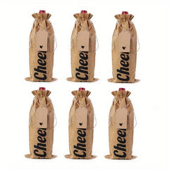 6pcs Reusable Red Wine Bags Burlap Drawstring Bottle Covers