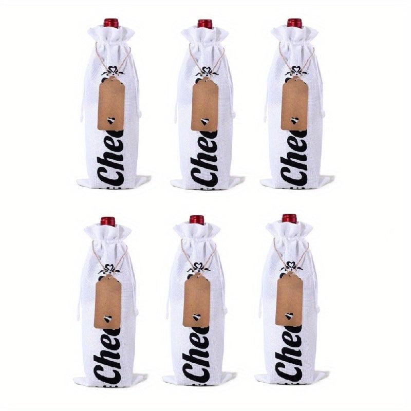 6pcs Reusable Red Wine Bags Burlap Drawstring Bottle Covers