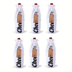 6pcs Reusable Red Wine Bags Burlap Drawstring Bottle Covers