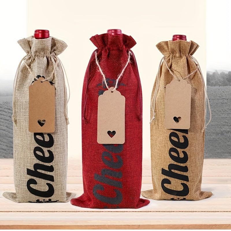 6pcs Reusable Red Wine Bags Burlap Drawstring Bottle Covers