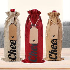 6pcs Reusable Red Wine Bags Burlap Drawstring Bottle Covers