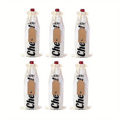 6pcs Reusable Red Wine Bags Burlap Drawstring Bottle Covers
